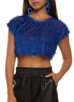 Eyelash Knit Crew Neck Crop Top