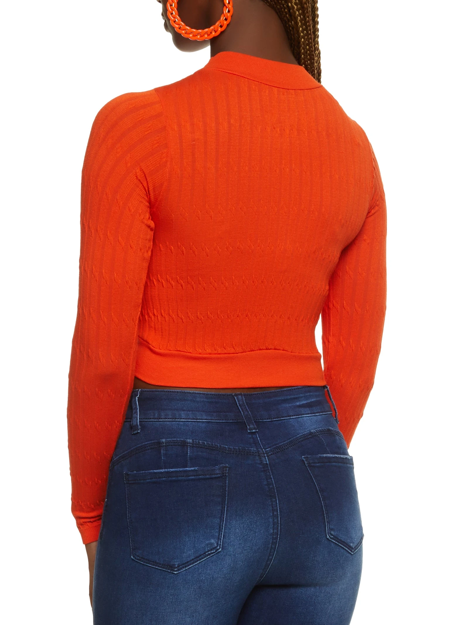 Seamless Cable Knit Tulip Hem Crop Top - Image 2