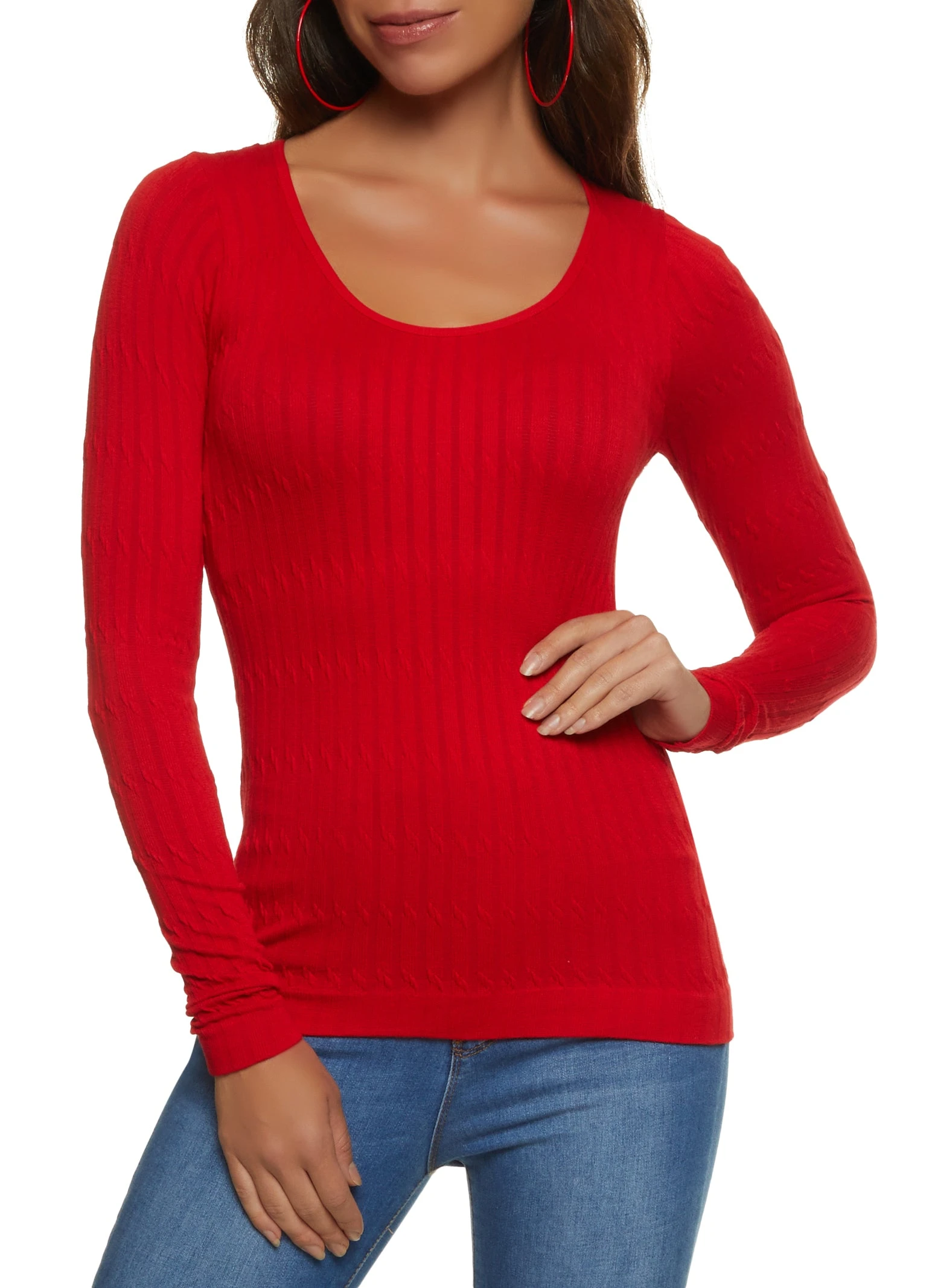 Seamless Cable Knit Scoop Neck Top