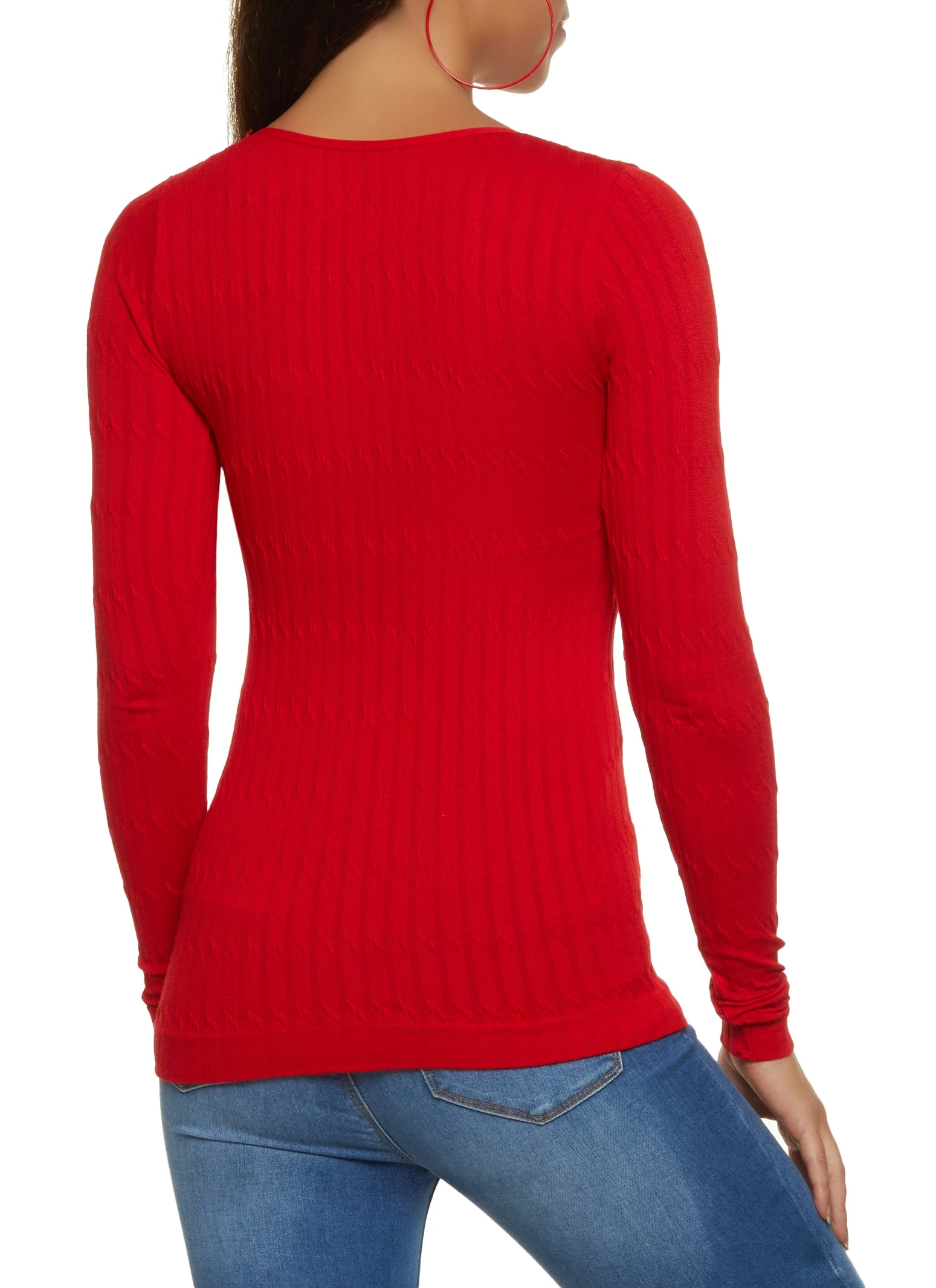 Seamless Cable Knit Scoop Neck Top - Image 2