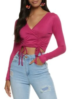 Faux Wrap Ruched Detail Crop Top