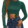 Laser Cut Sleeve Ruched Front Crop Top