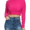 Bubble Knit Mock Neck Long Sleeve Crop Top
