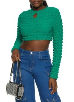Bubble Knit Keyhole Crop Top