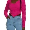 Bubble Knit Hanky Hem Long Sleeve Top