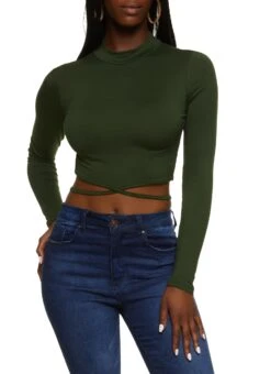 Ambiance Mock Neck Lace Up Crop Top