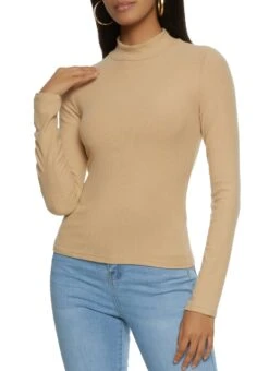 Ambiance Ribbed Mock Neck Long Sleeve Top