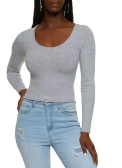 Ambiance Ribbed Scoop Neck Long Sleeve Top