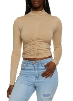 Ambiance Ruched Front Mock Neck Top
