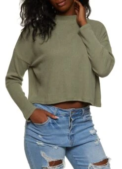 Ambiance Ribbed Brushed Knit Boxy Mock Neck Sweater