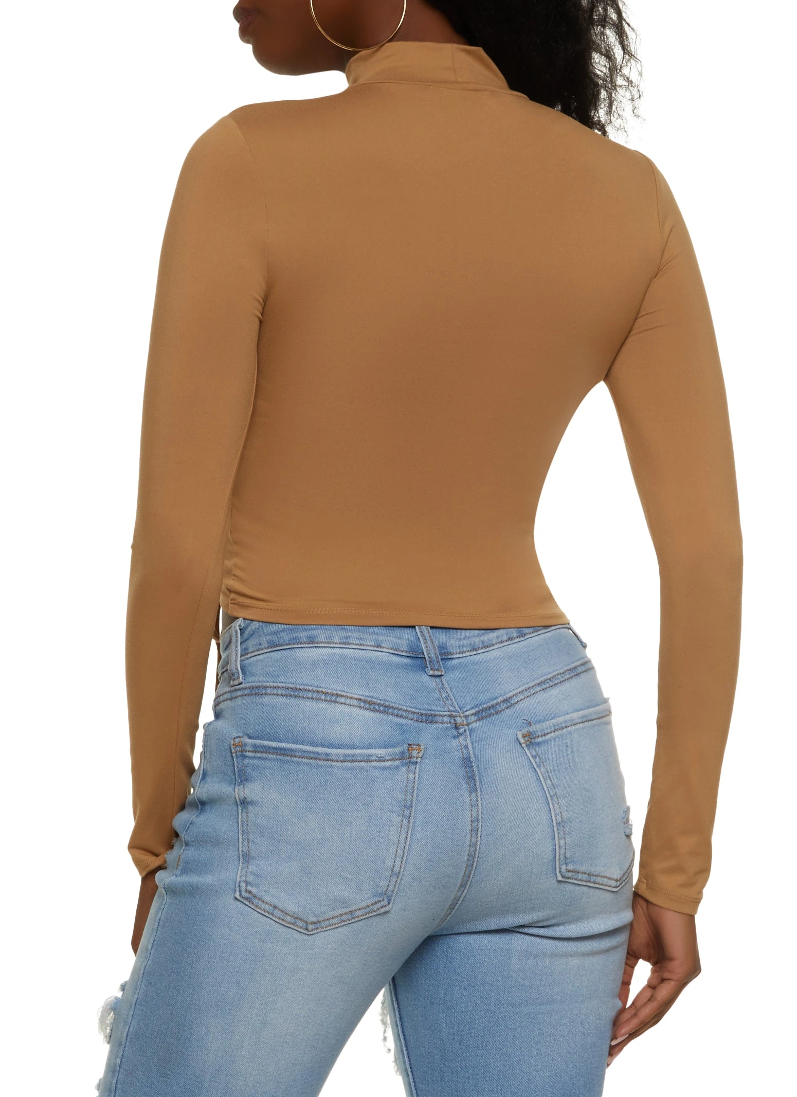 Ambiance Mock Neck Ruched Long Sleeve Crop Top - Image 2