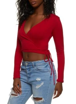 Ambiance Soft Knit Side Tie Cropped Wrap Top