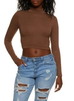Ambiance Basic Mock Neck Long Sleeve Crop Top