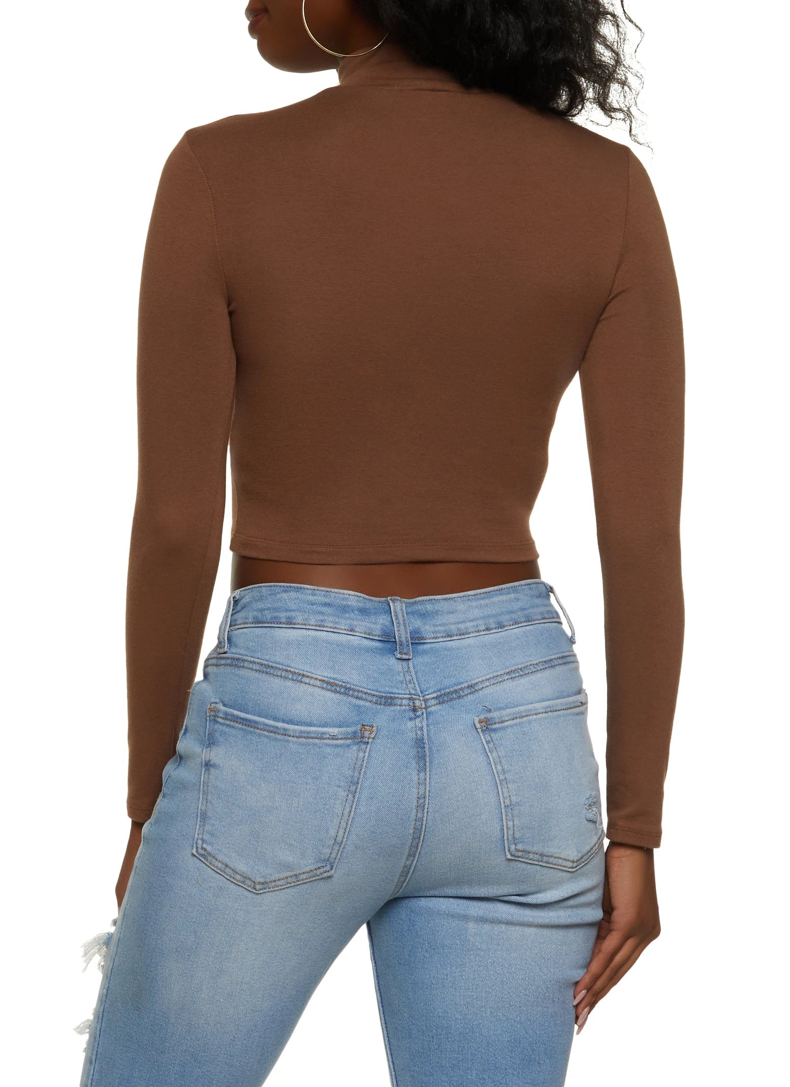 Ambiance Basic Mock Neck Long Sleeve Crop Top - Image 2