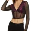 Foiled Mesh Detail Bustier Top