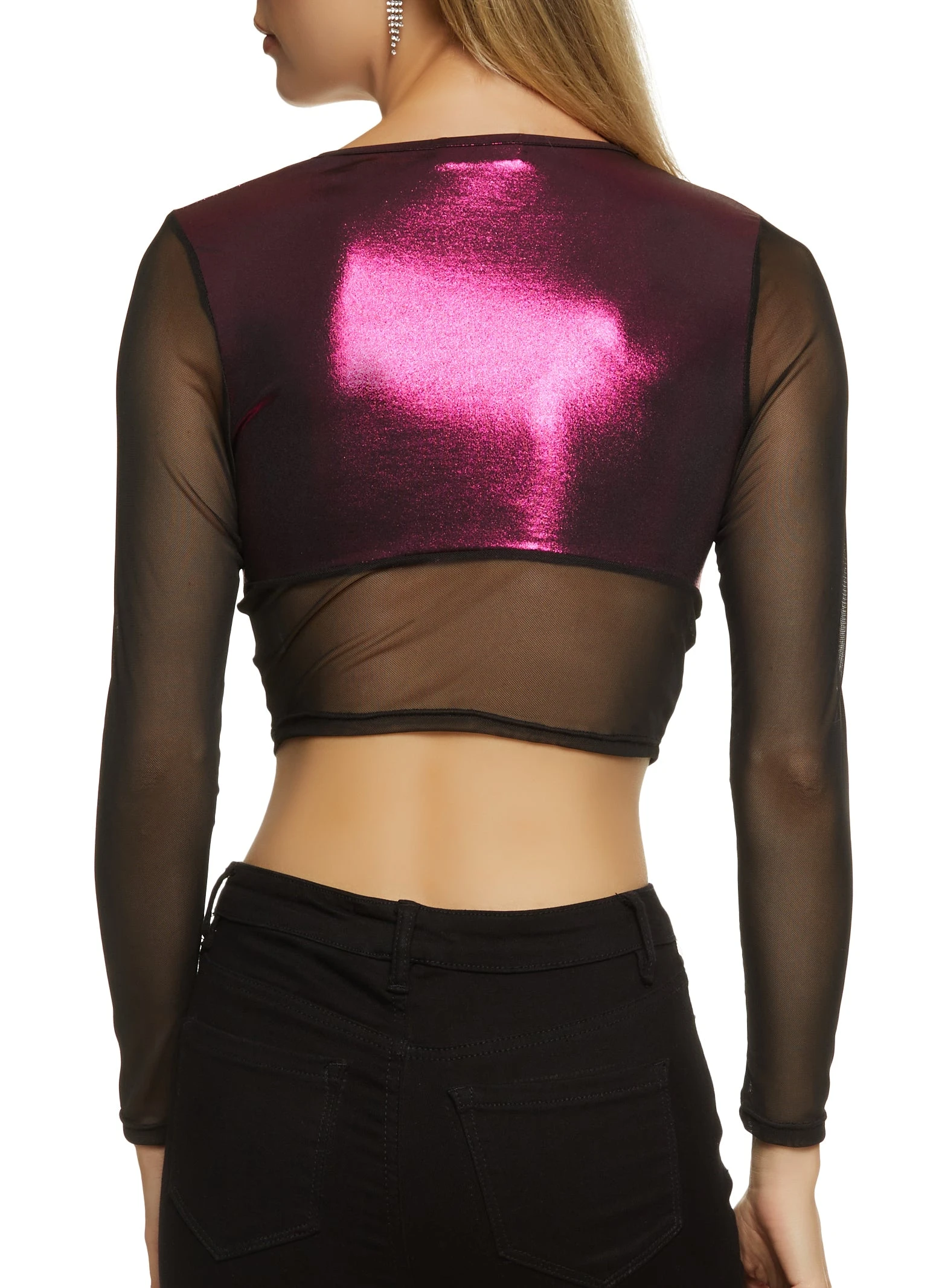 Foiled Mesh Detail Bustier Top - Image 2