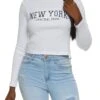 Ribbed New York Embroidered Crop Top