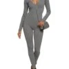 Ribbed Long Sleeve V Neck Jumpsuit