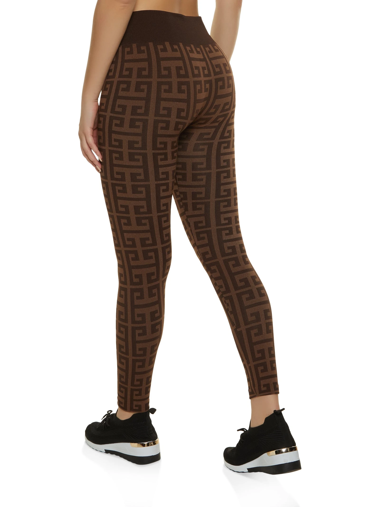 Seamless Greek Key Fleece Lined Leggings - Image 2