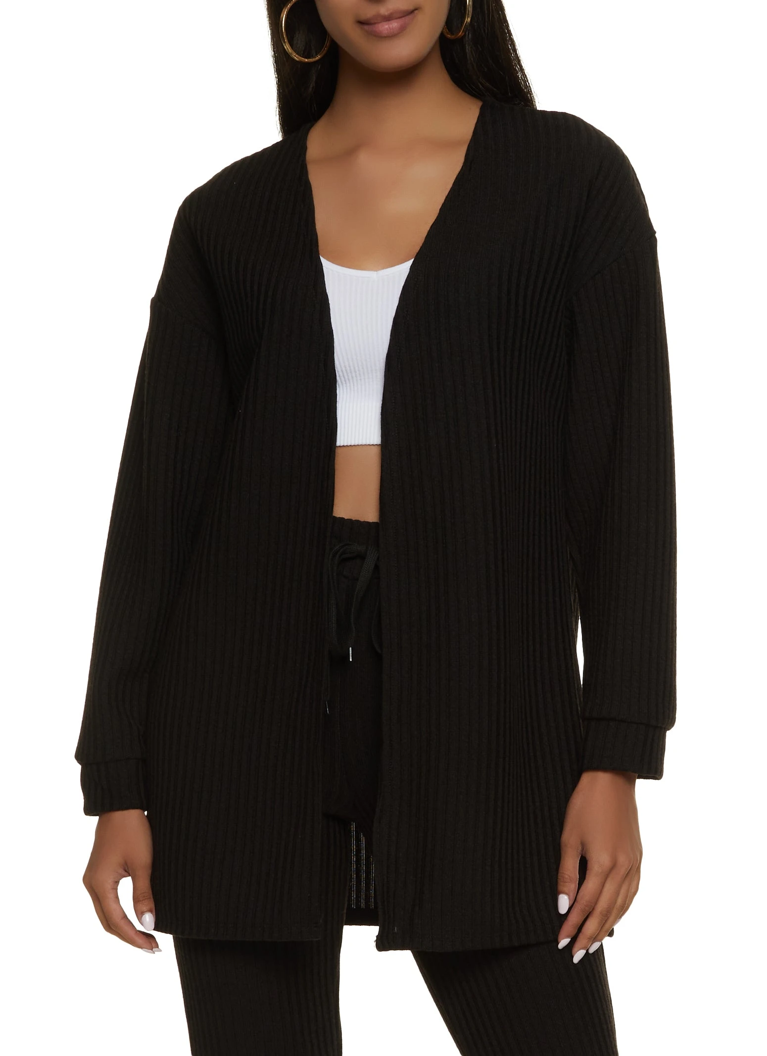 Solid Ribbed Knit Cardigan