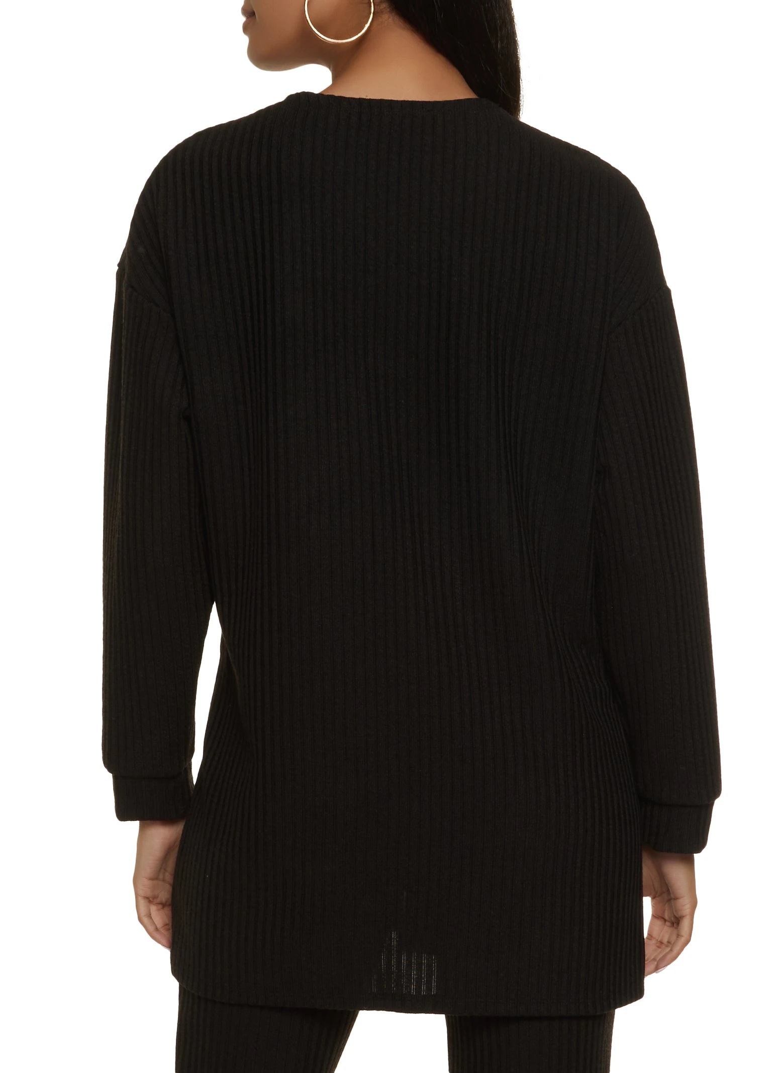 Solid Ribbed Knit Cardigan - Image 3