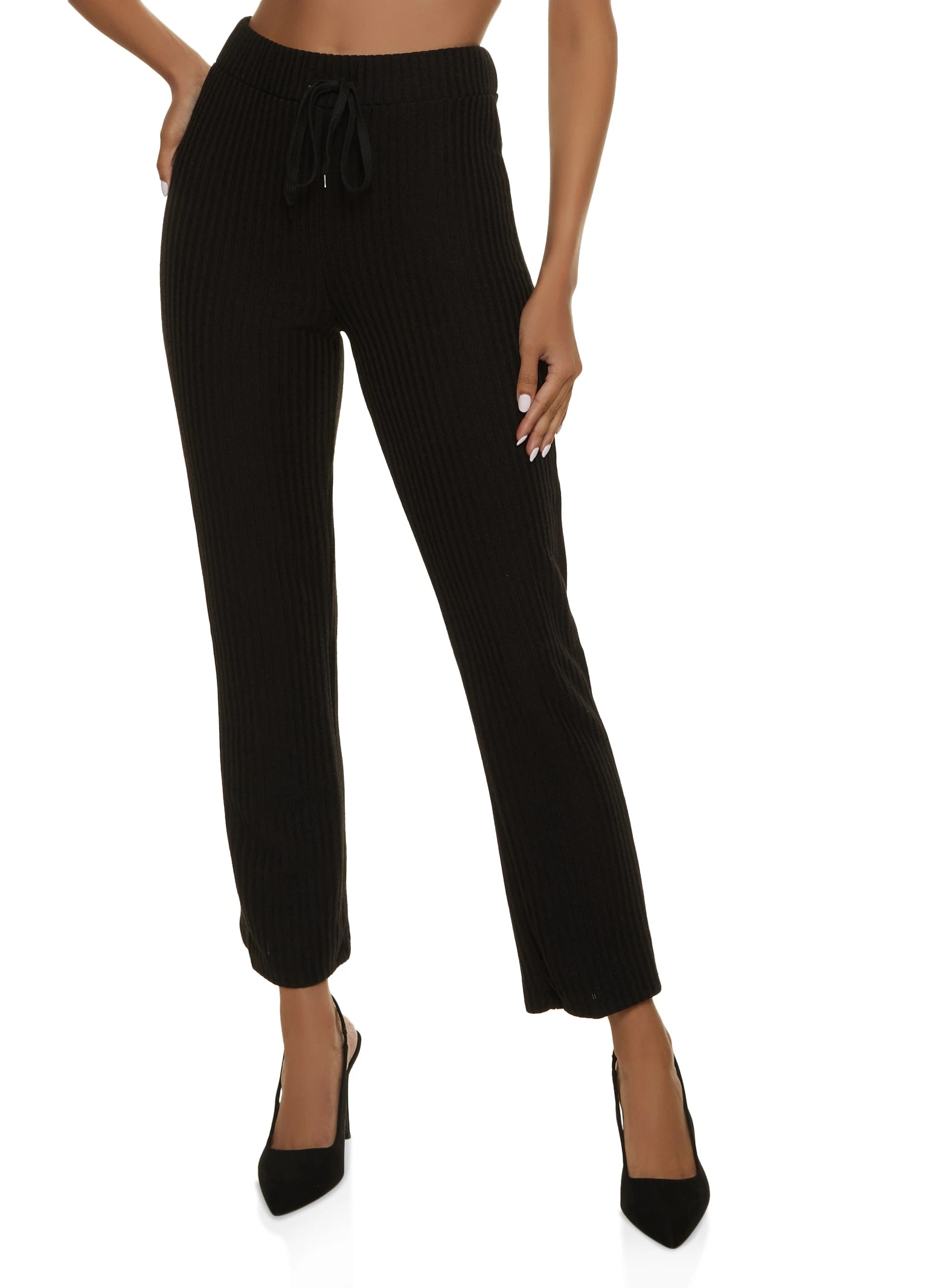 Drawstring Ribbed Straight Leg Pants