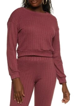 Textured Knit Pullover Sweatshirt