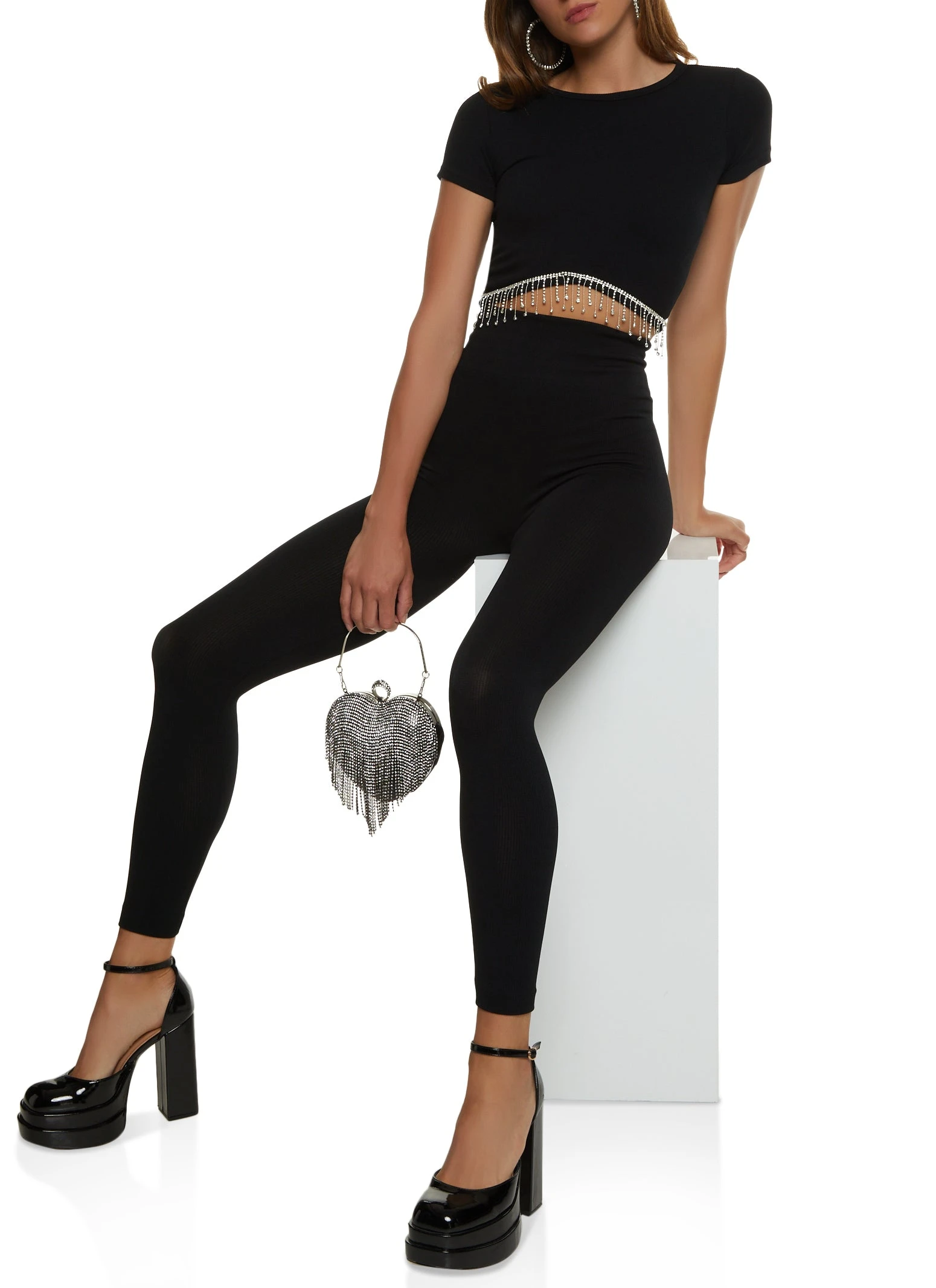 Rhinestone Fringe Hem Crop Top - Image 2