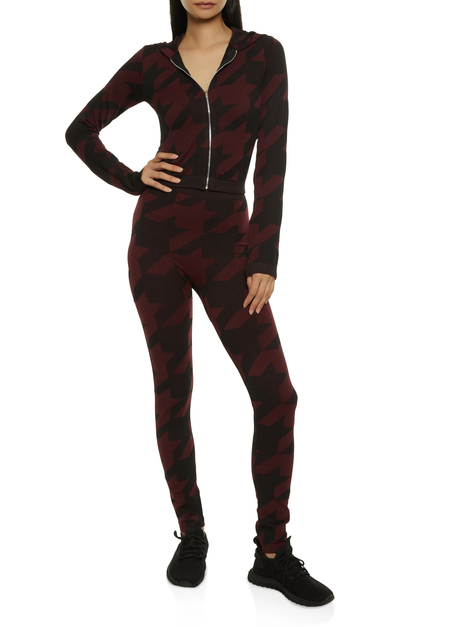 Houndstooth Zip Up Active Hoodie - Image 2