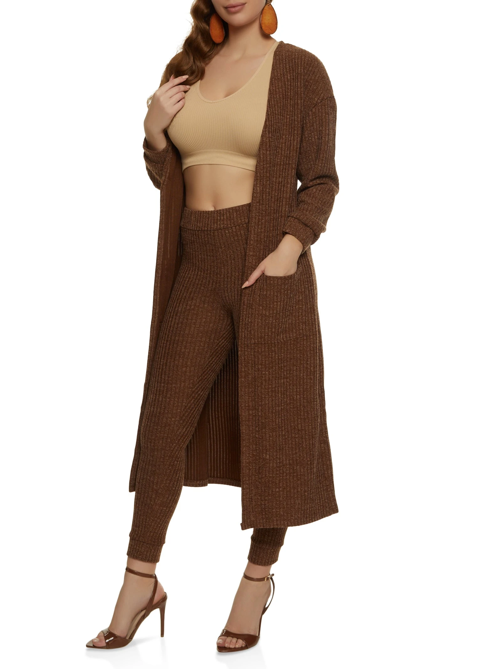 Ribbed Knit Open Front Long Cardigan - Image 2