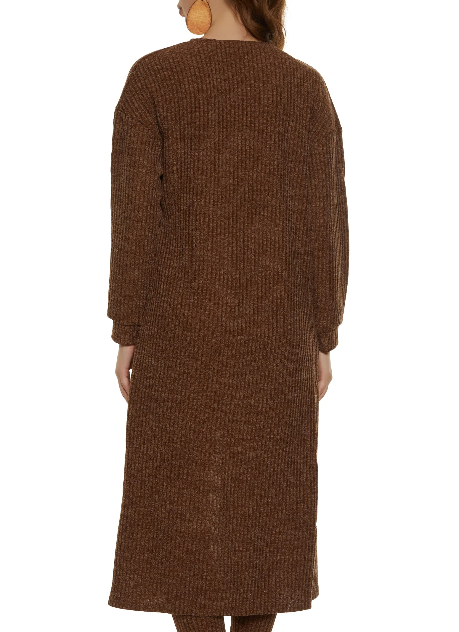 Ribbed Knit Open Front Long Cardigan - Image 3