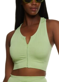 Compression Rib Zip Front Racerback Tank Top