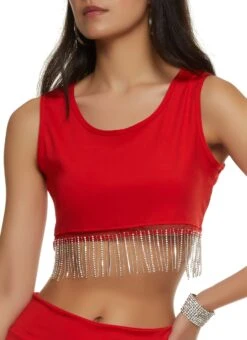 Rhinestone Fringe Trim Crop Top