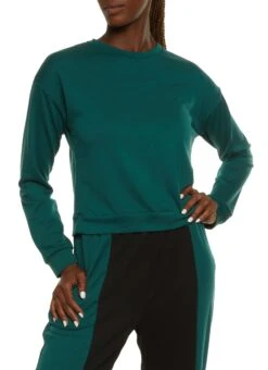 Solid Crew Neck Pullover Sweatshirt