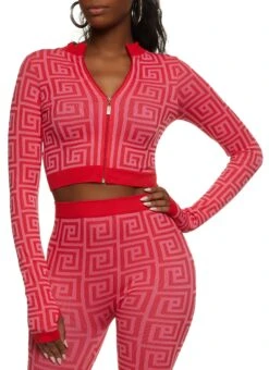 Maze Print Seamless Cropped Track Jacket