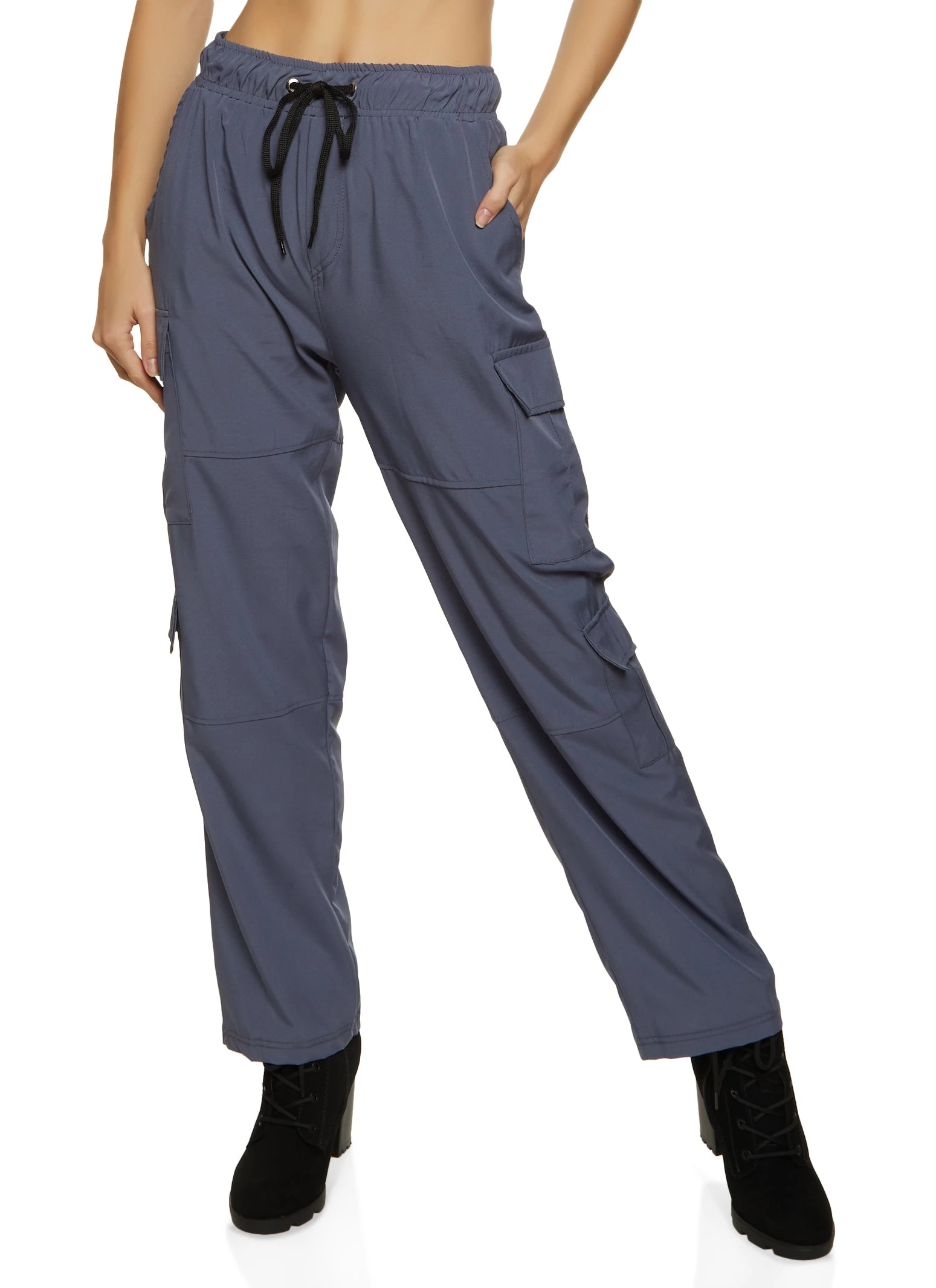 Flap Pocket Drawstring Waist Parachute Pants