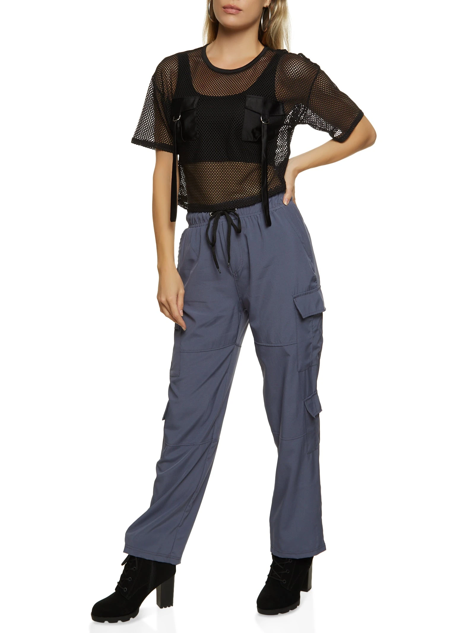 Flap Pocket Drawstring Waist Parachute Pants - Image 2