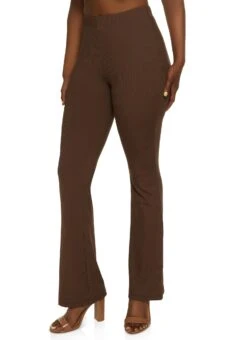 Ambiance Solid Ribbed High Waist Flare Pants