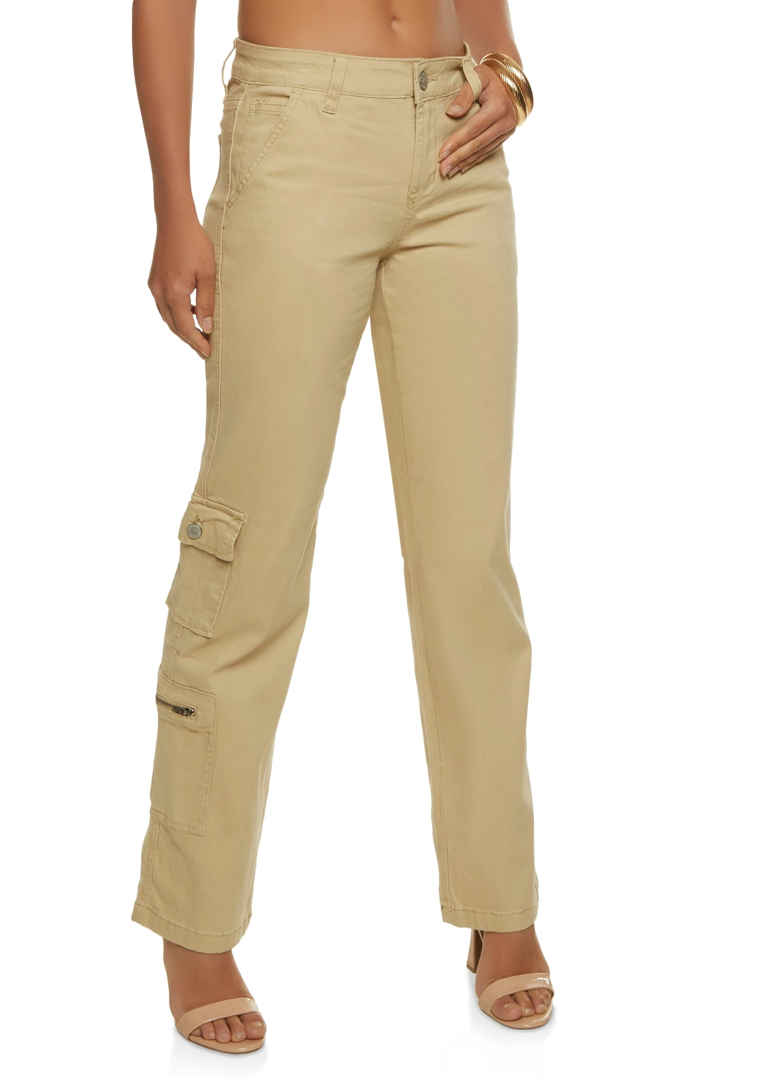 Twill Mid Rise Straight Leg Cargo Pants