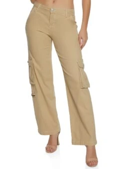 Twill Wide Leg Cargo Pocket Pants