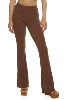Ribbed Knit High Waisted Flared Pants