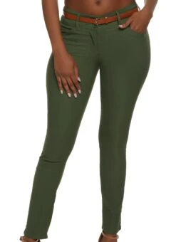 Belted Skinny Dress Pants