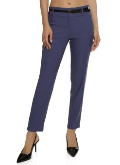Twill Belted Ankle Dress Pants