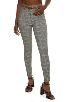 Plaid Belted Dress Pants
