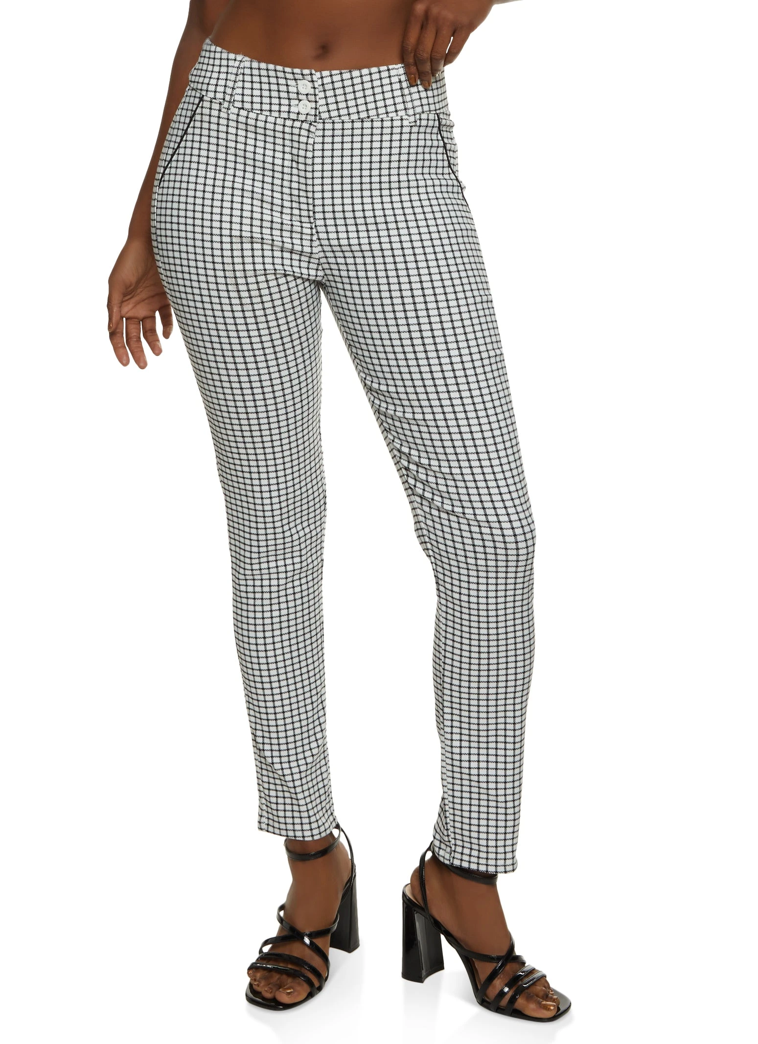 Plaid Straight Leg Ankle Dress Pants