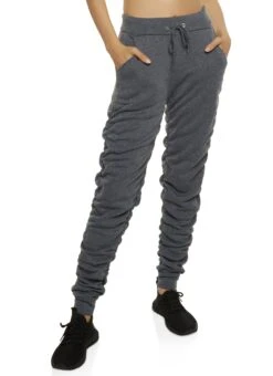 Solid Fleece Ruched Joggers