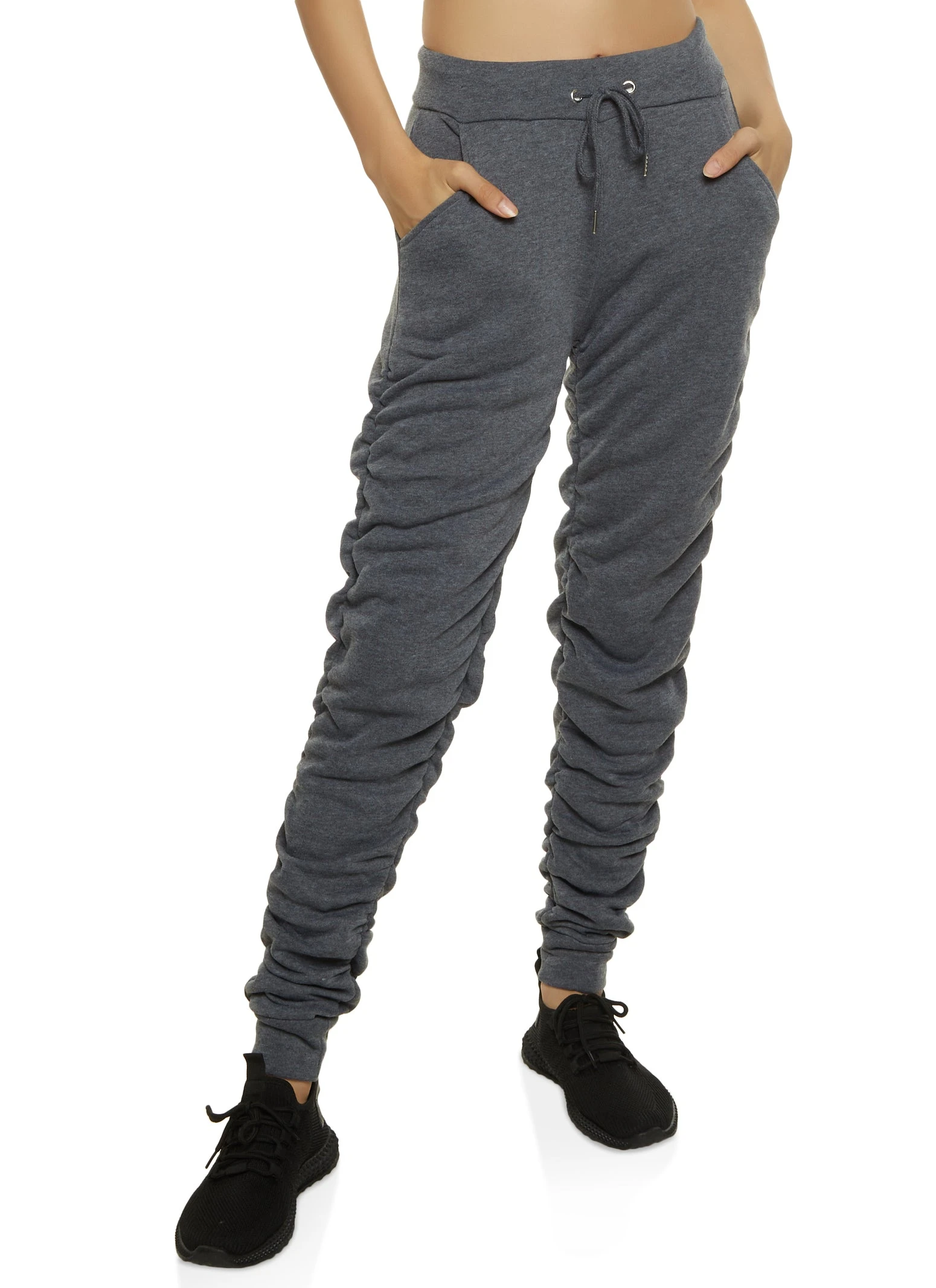 Solid Fleece Ruched Joggers