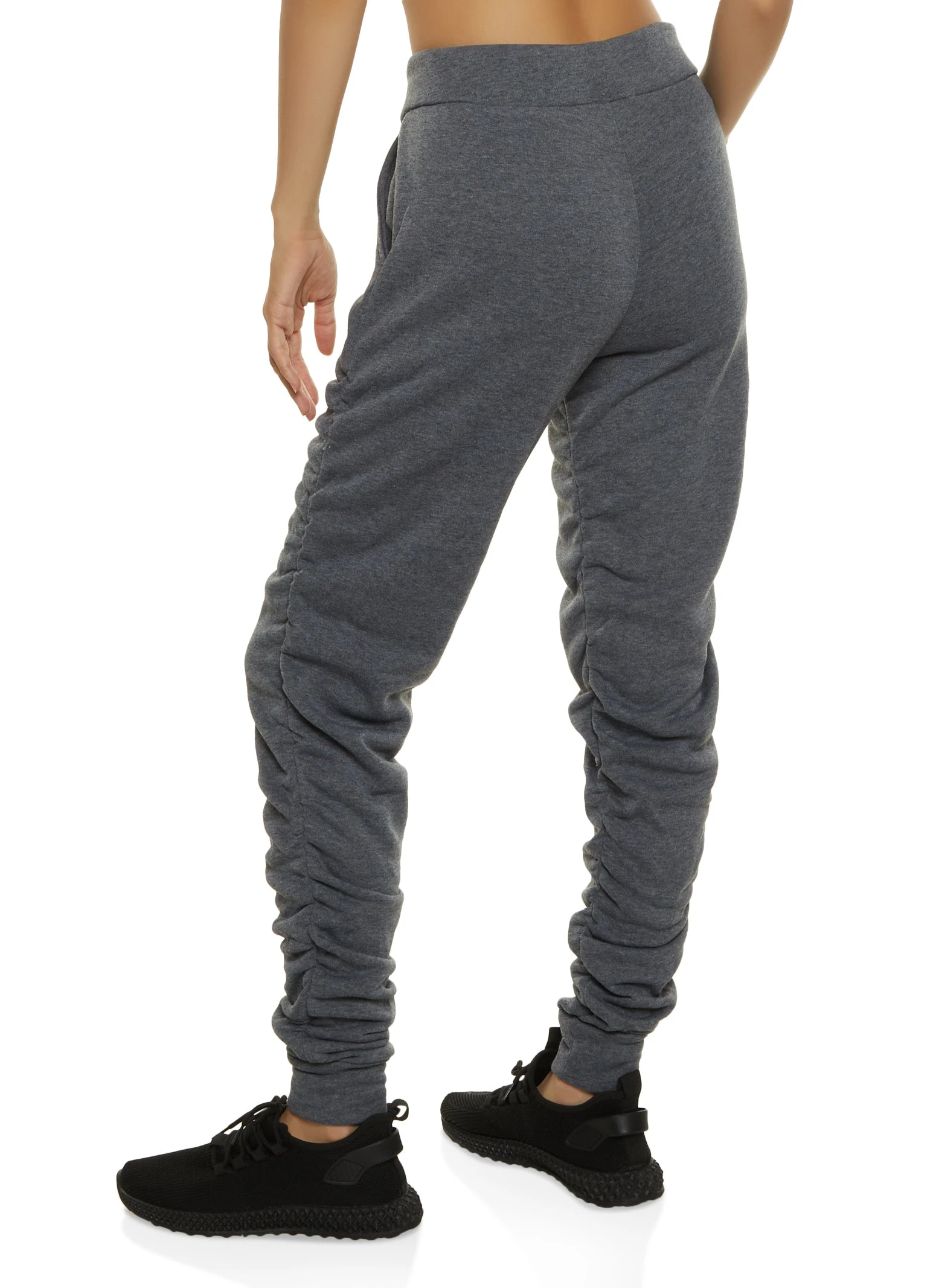 Solid Fleece Ruched Joggers - Image 2