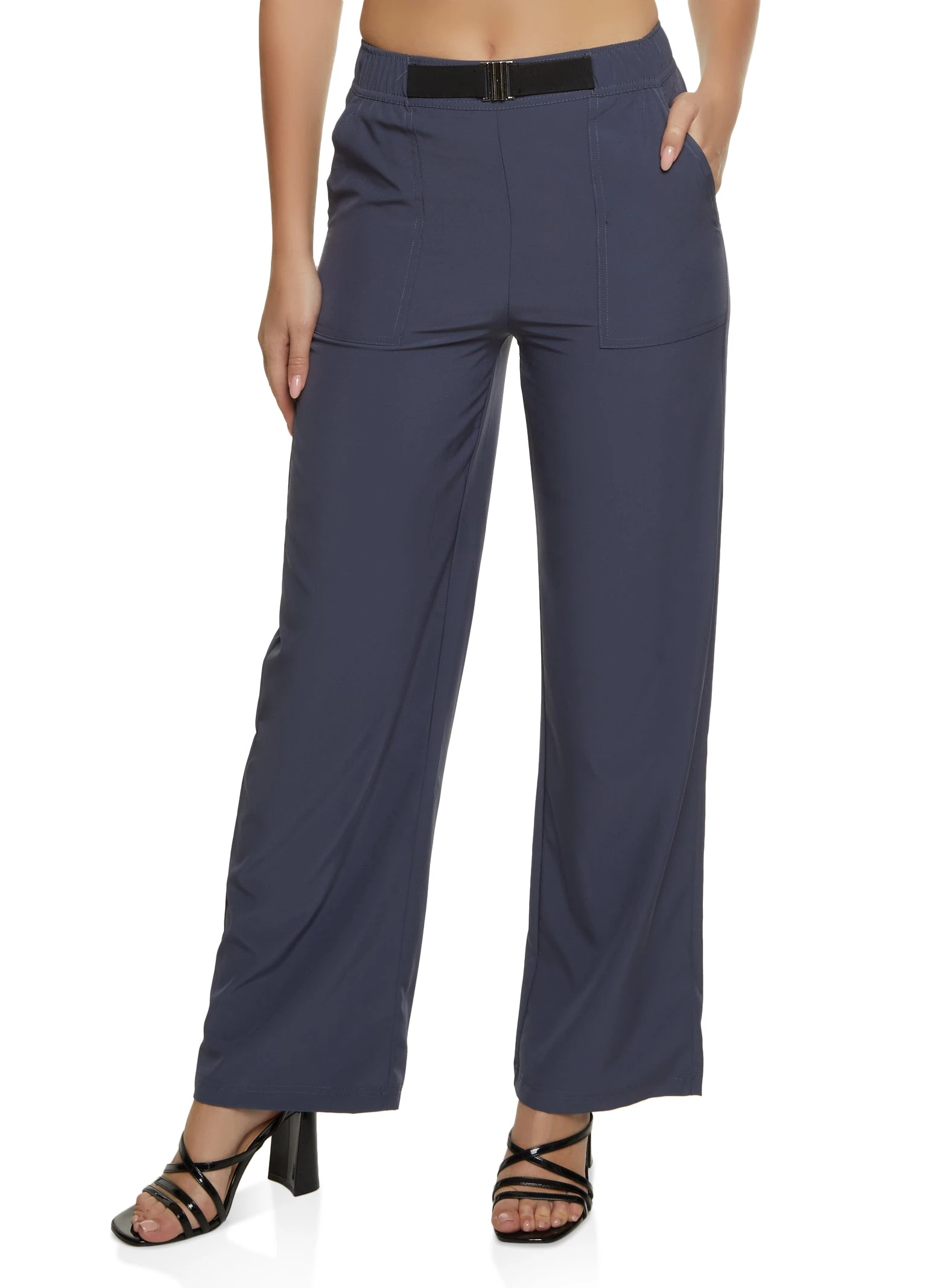Buckle Front Cargo Pocket Wide Leg Pants