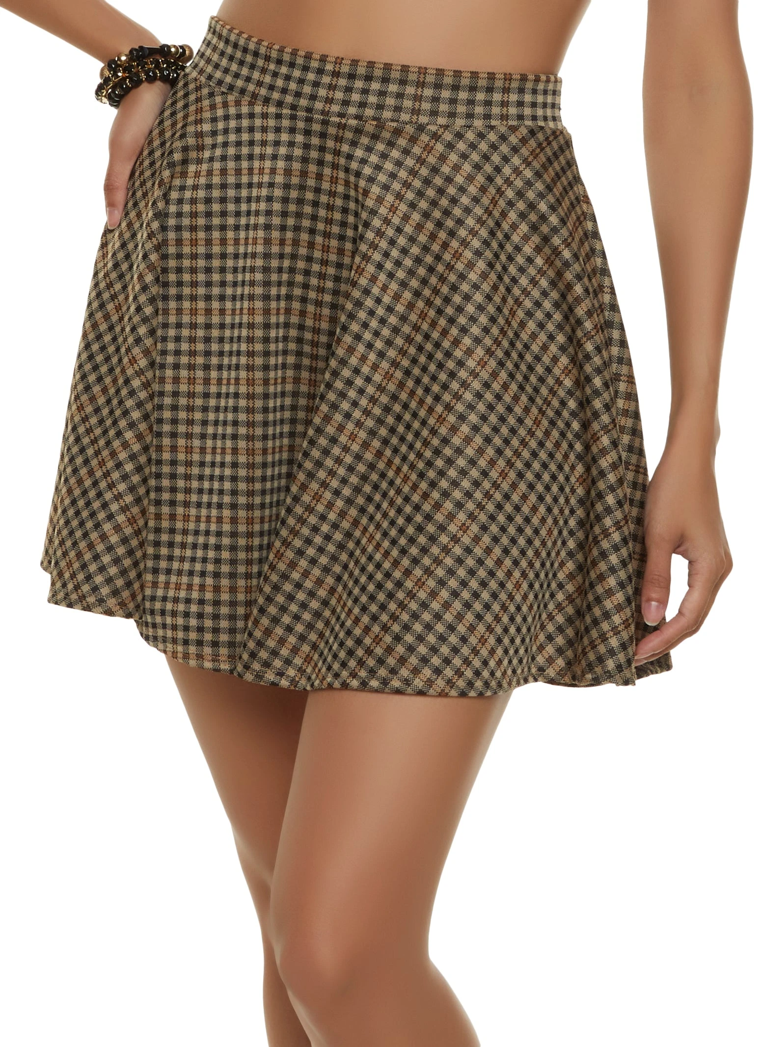 High Waist Plaid Mini Skater Skirt